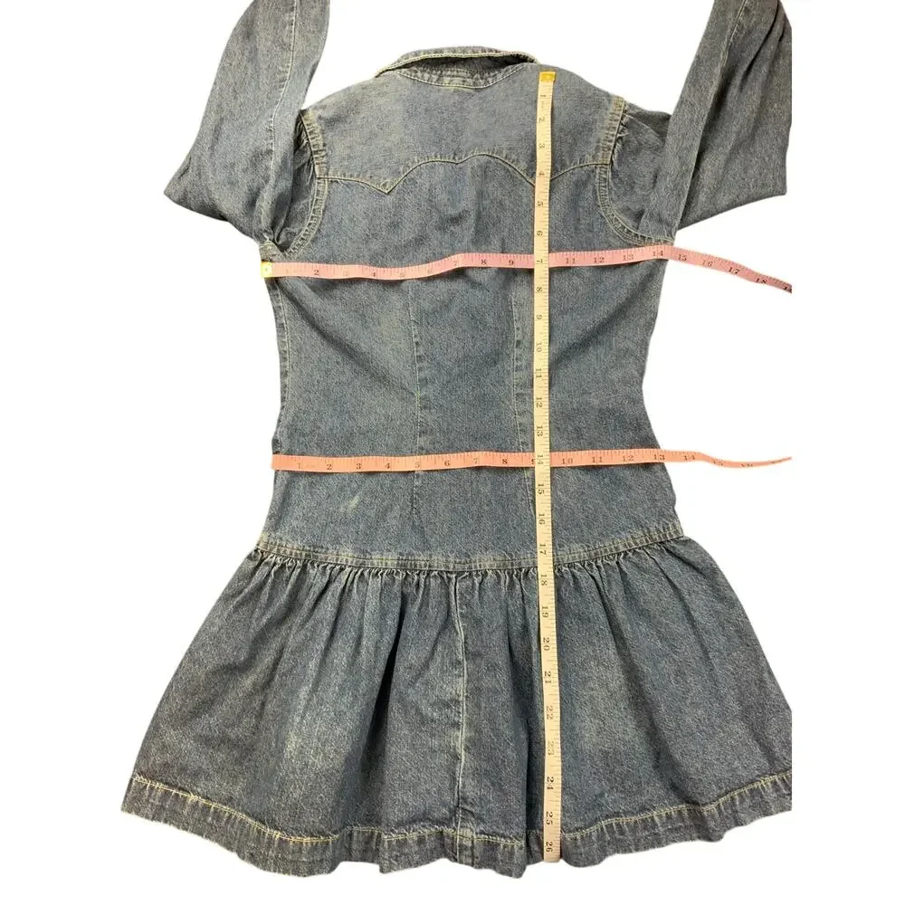 Ralph Lauren Girls Denim Snap Front Shirt Dress Blue Size 10 Western Cotton